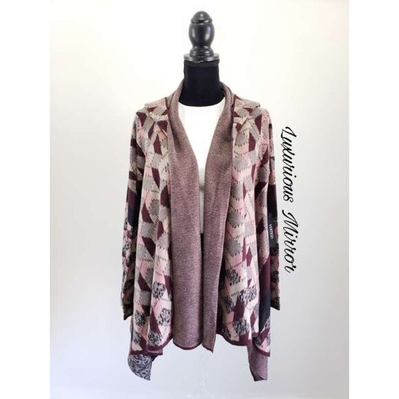 Vertigo Women's Hooded Cardigan Sweater Multicolor Geometric Long Sleeve OS New - Picture 2 of 8